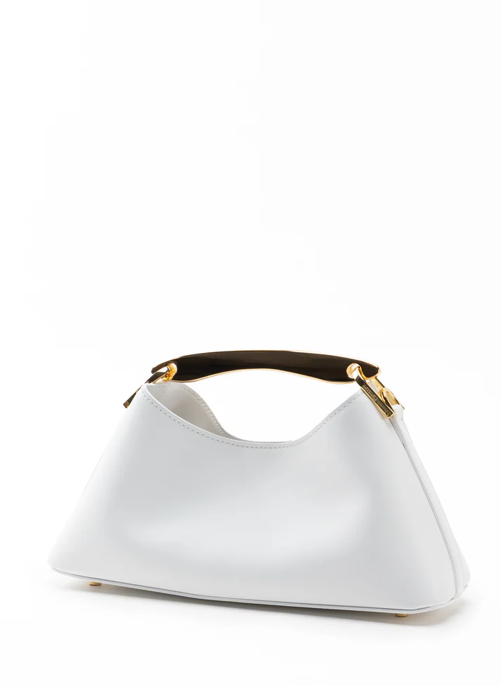 Vesker | Mini Boomerang Leather White Gold