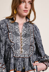 Desire Top Onyx Black/Vanilla and Rust Bluser