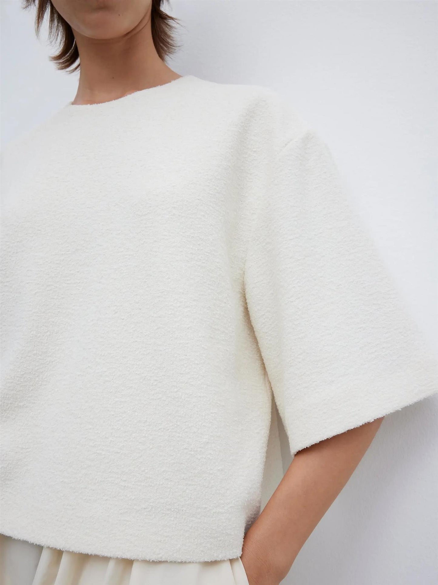 Woven Boucle T-shirt Cream White T-skjorter