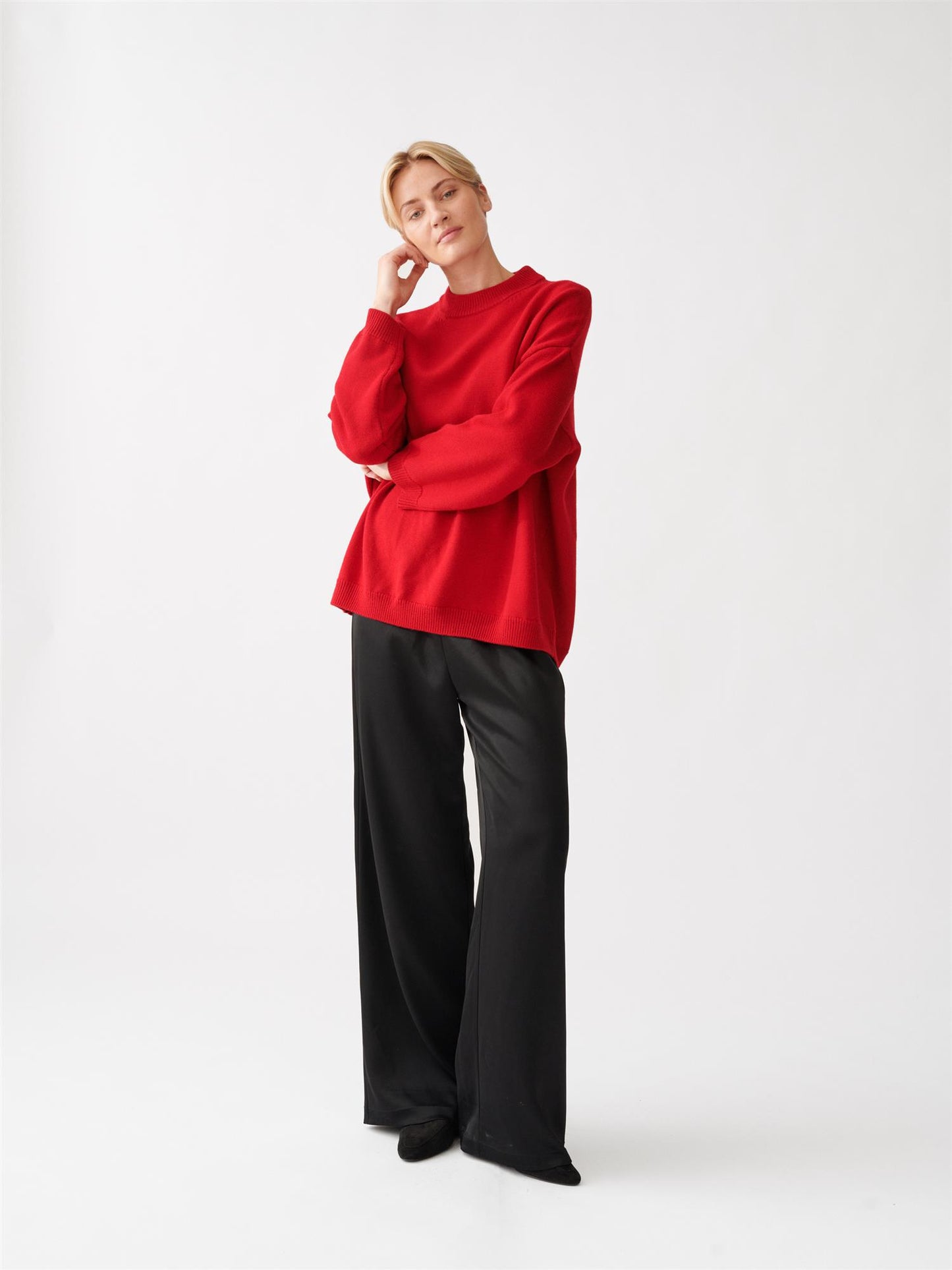 Oversized Wool Crew Red Gensere