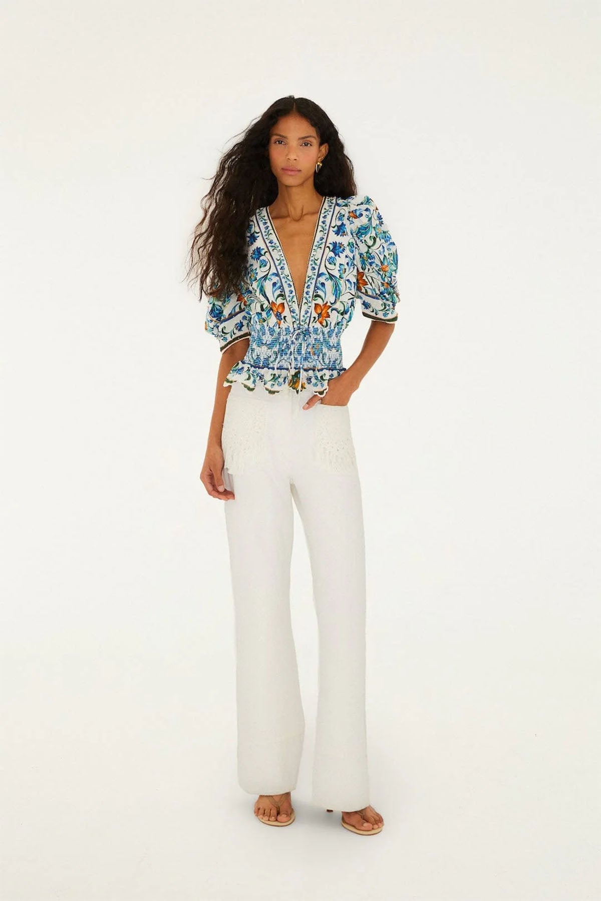 Bluser | Flora Tile Off-White Blouse