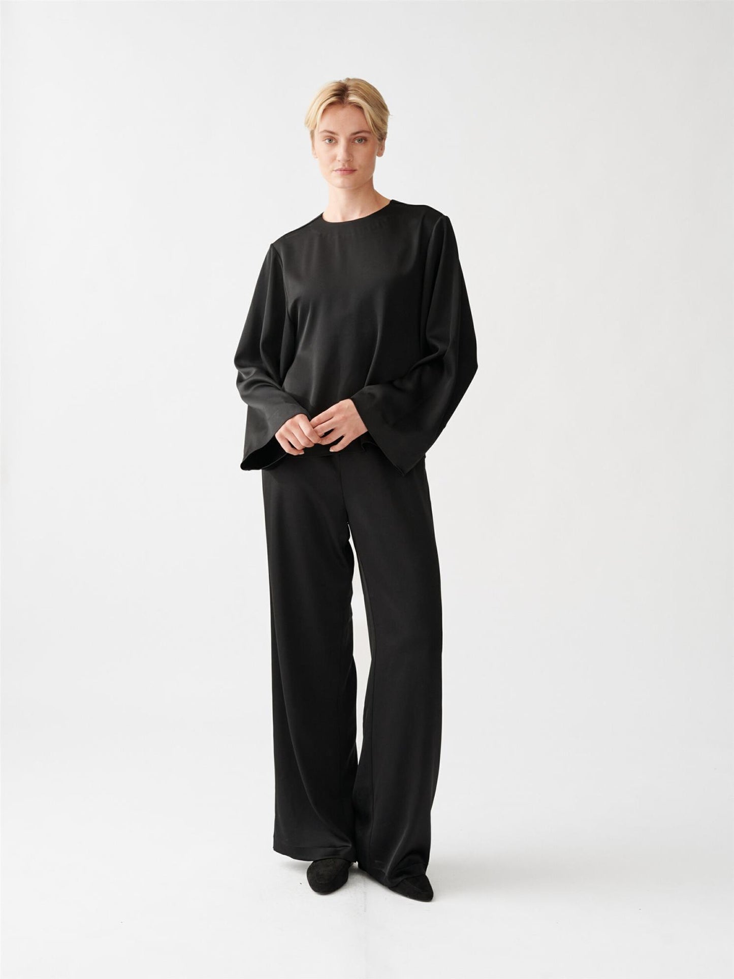 Pull On Satin Trouser Black Bukser