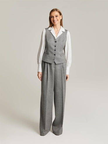 Maria Wool Vest Grey Herringbone Vester