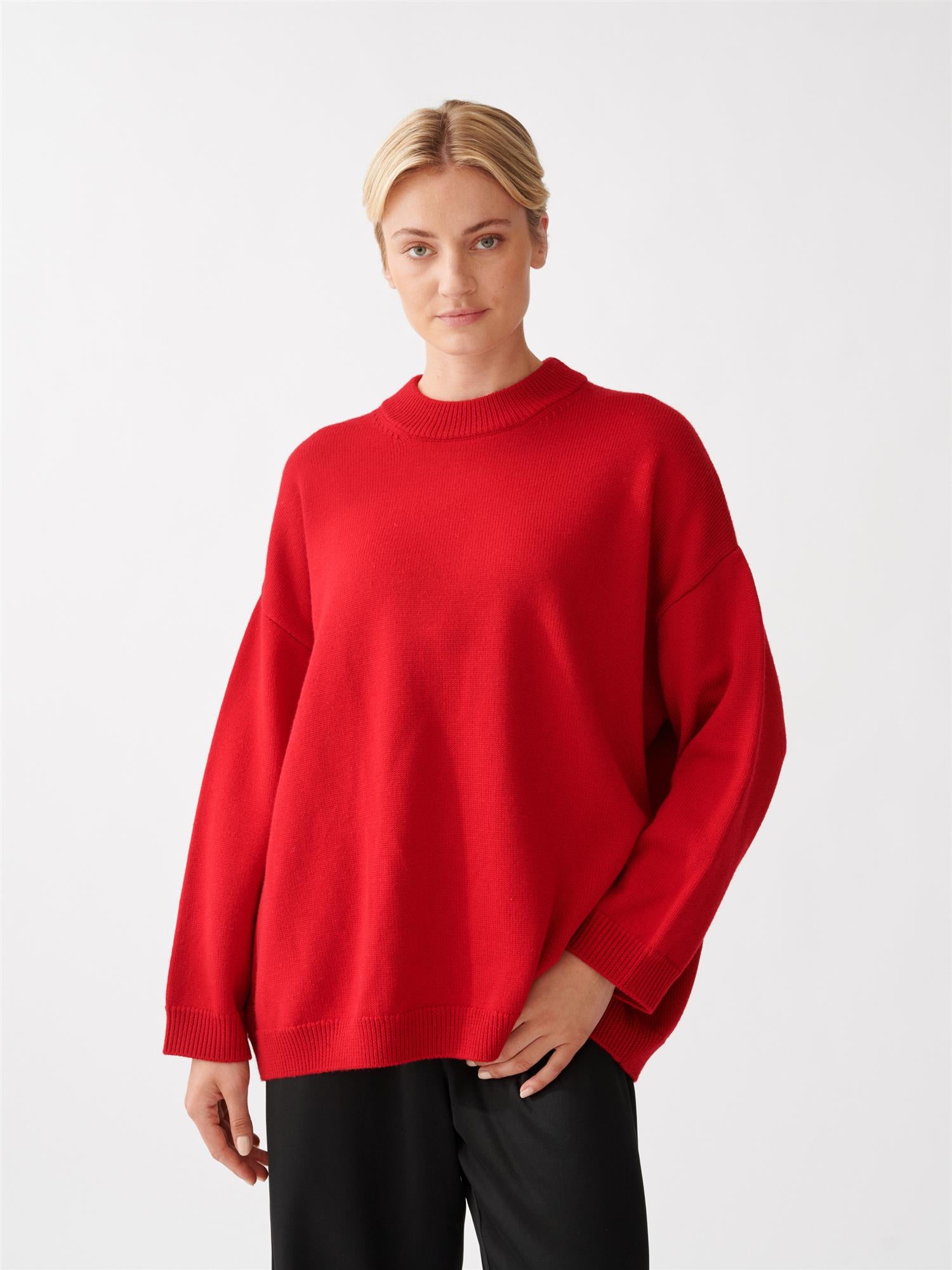 Oversized Wool Crew Red Gensere