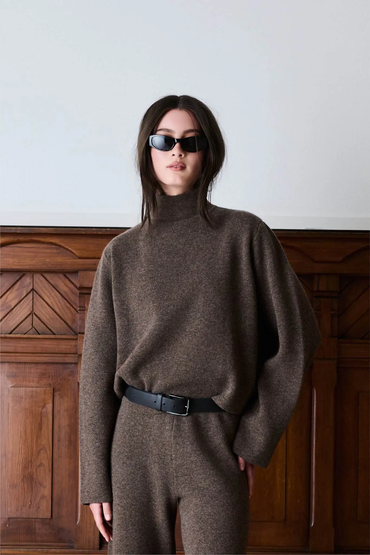 Serge Merino Sweater Brown Melange Gensere