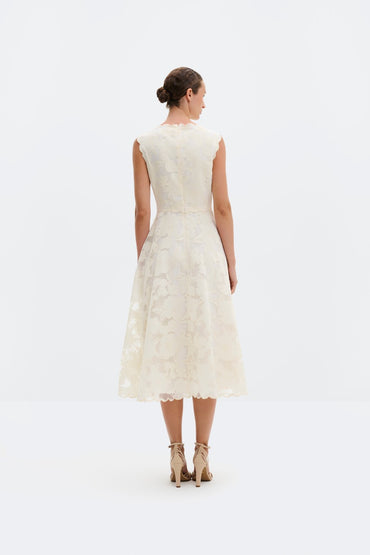 Elin Round Neck Lace Midi Dress Vanilla Kjoler