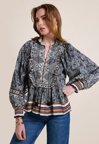 Desire Top Onyx Black/Vanilla and Rust Bluser