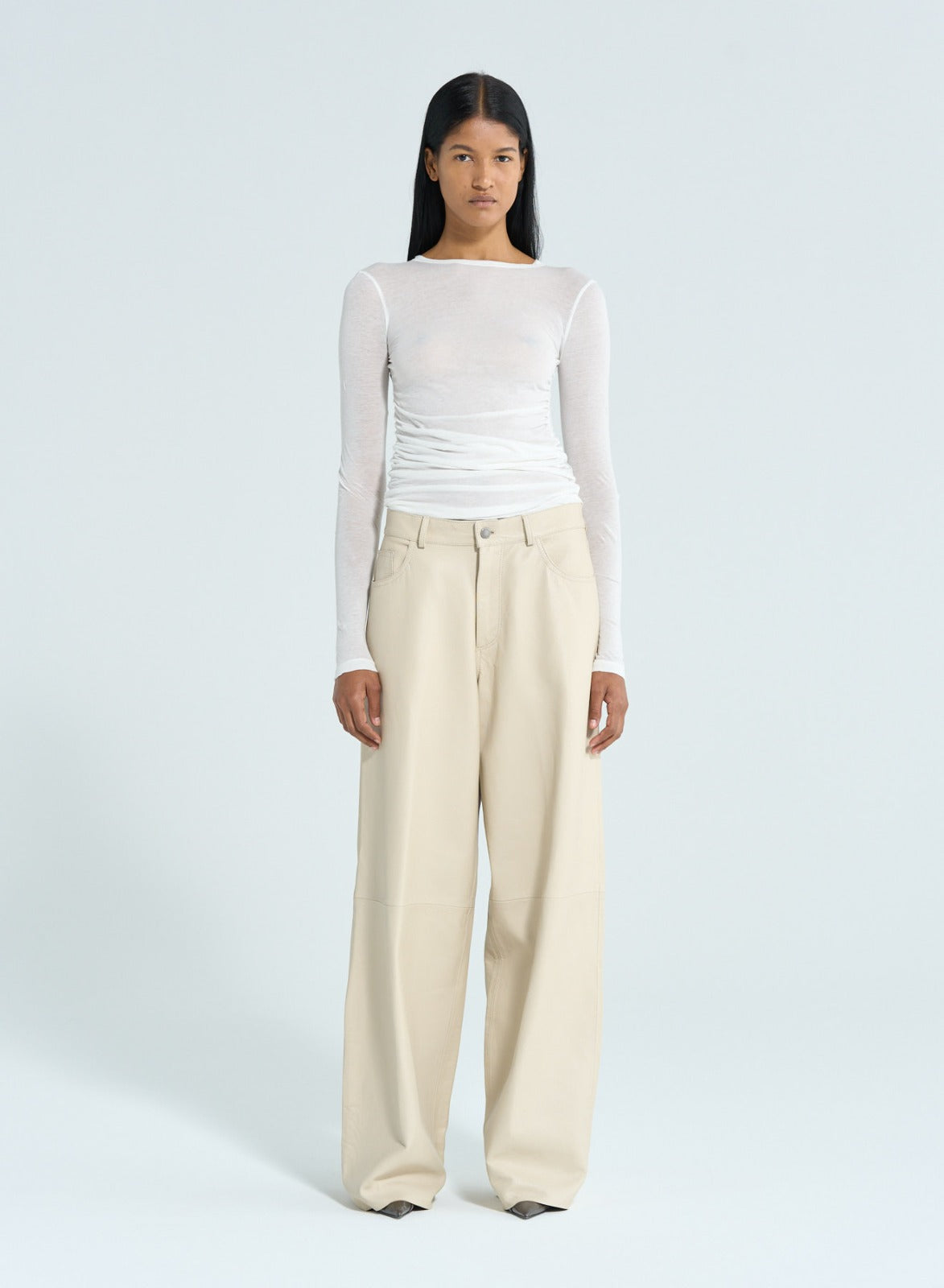 Bethany Leather Pants Ivory Bukser