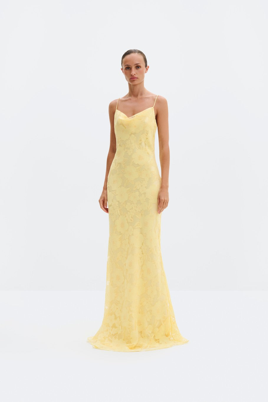 Sorelle Lace Slip Maxi Dress Light Lemon Kjoler
