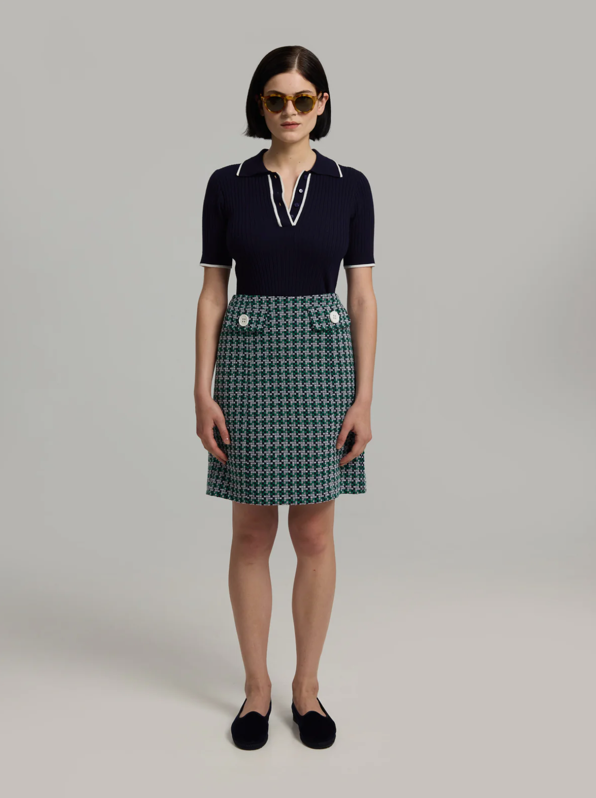 Liza Skirt Navy Checks Skjørt