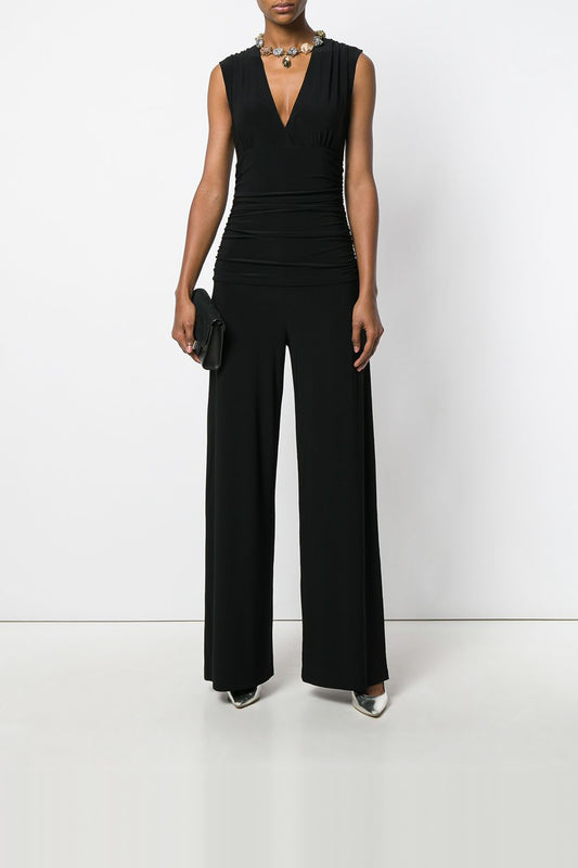 Sleeveless V Neck Shirred Waist Jumpsuit
