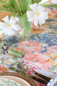 Table Cloth Linen 140x300 cm Blue Floral Interiør