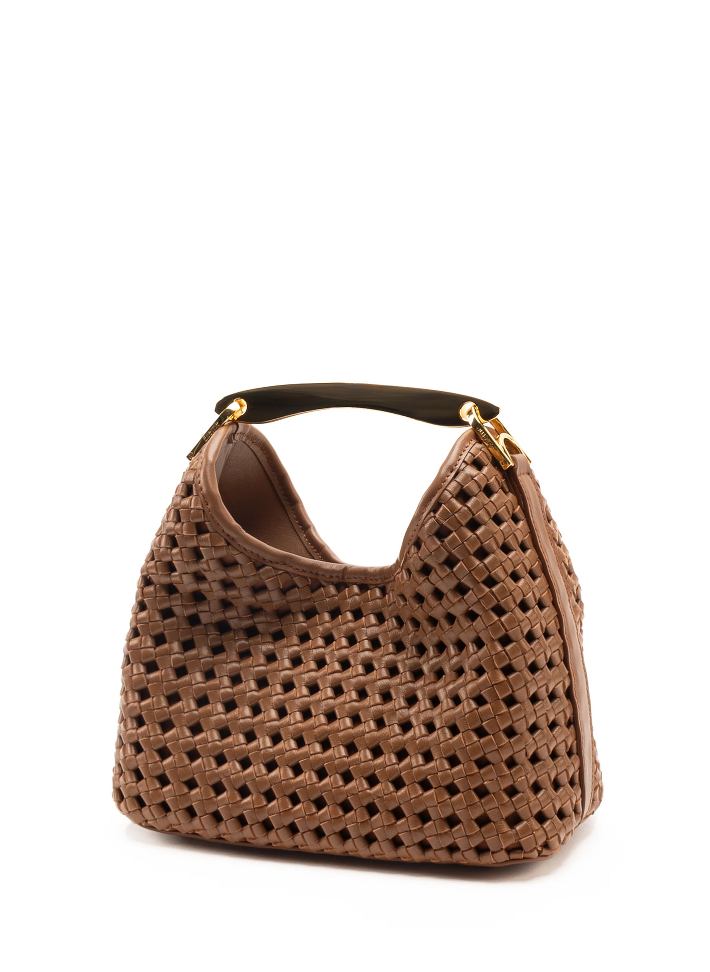 Small Boomerang Woven Leather Cognac Vesker