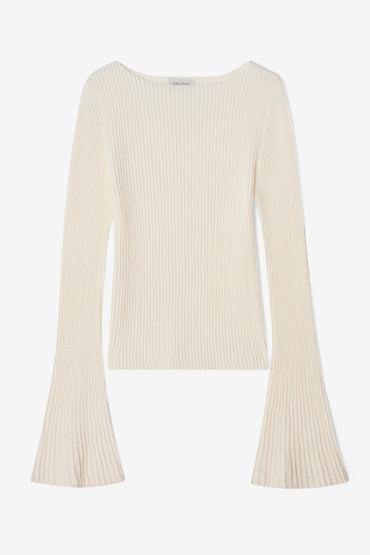 Knit Bell Sleeve Top Ivory White Gensere