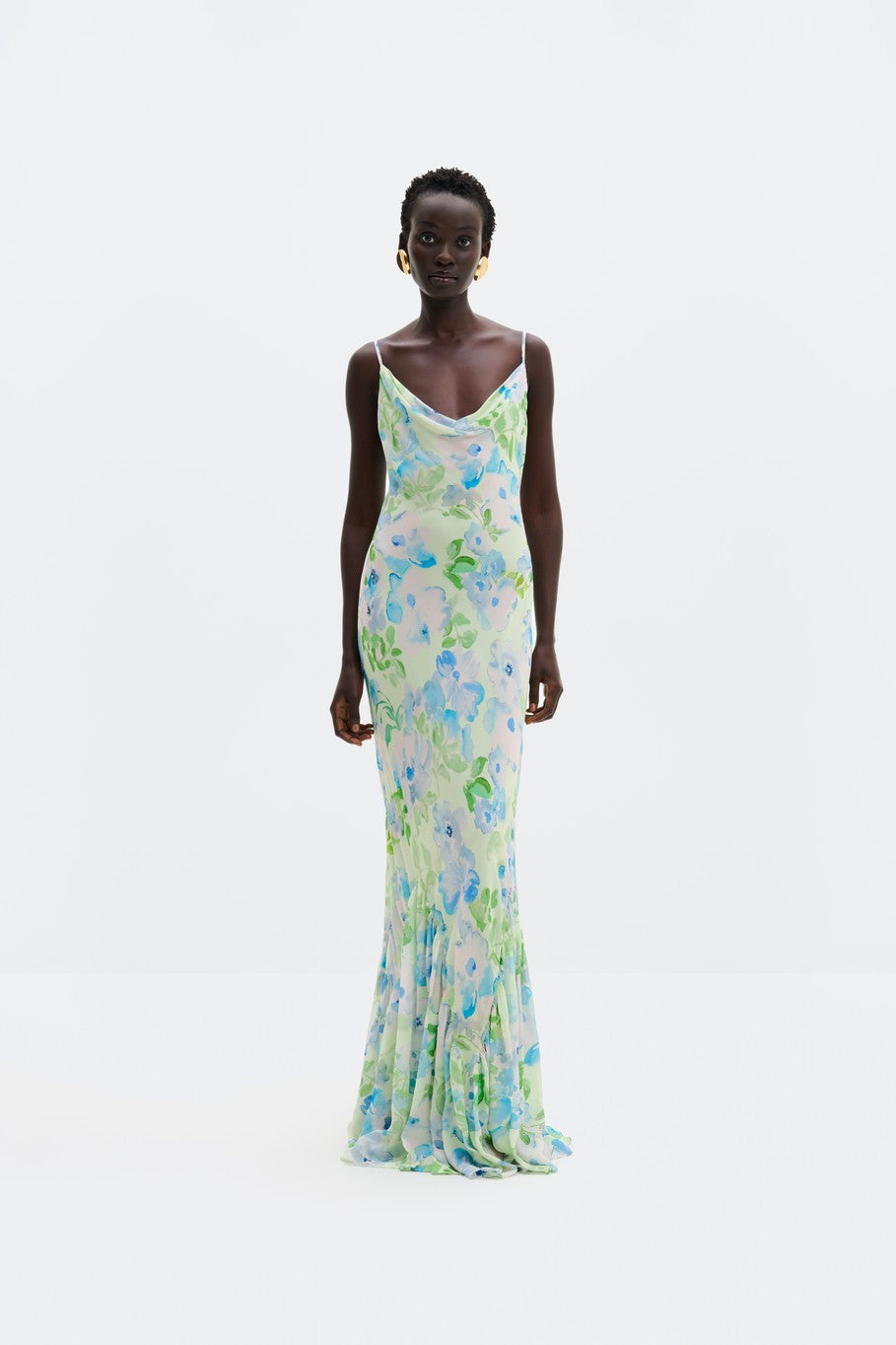 Amaia Chiffon Slip Maxi Dress Pastel Floral Pistachio Kjoler
