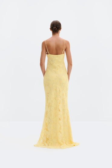Sorelle Lace Slip Maxi Dress Light Lemon Kjoler