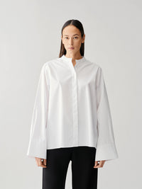 Collarless Wide Sleeve Shirt White Bluser