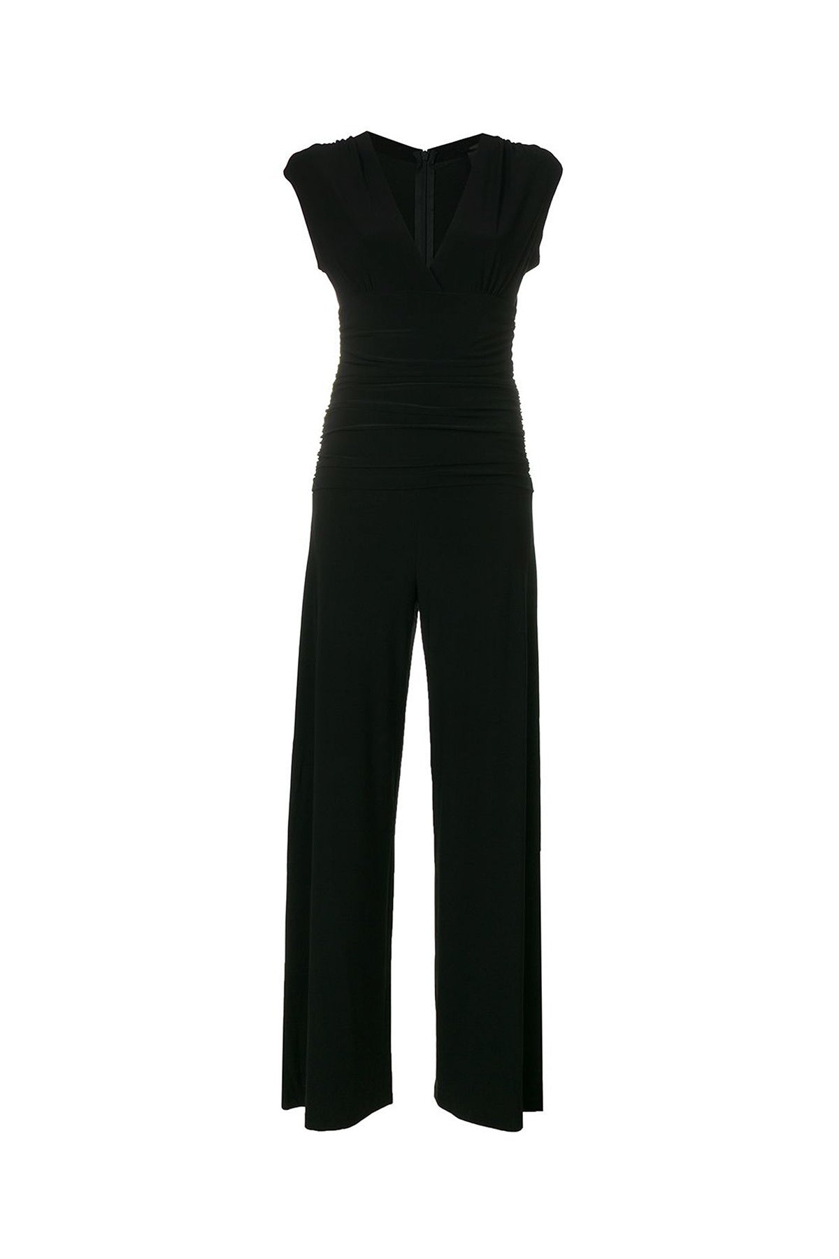 Sleeveless V Neck Shirred Waist Jumpsuit