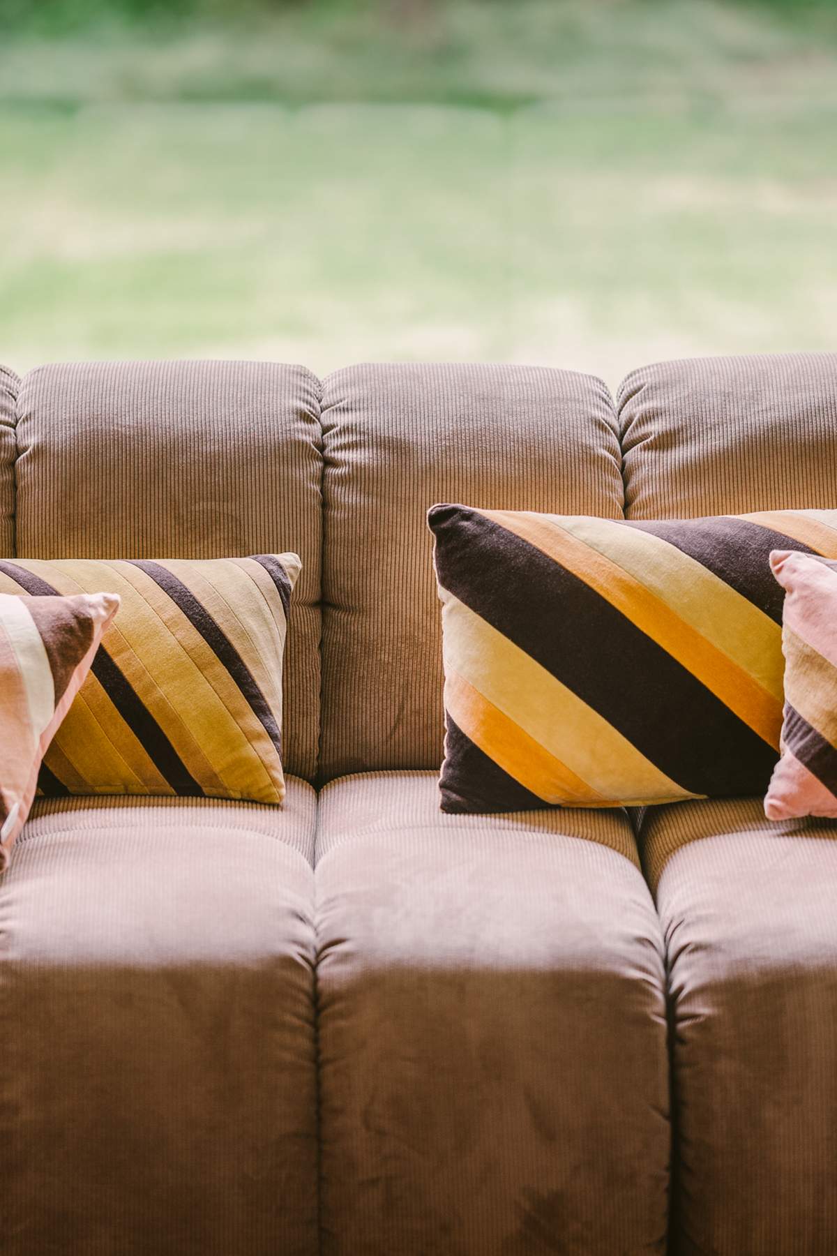 Striped velvet cushion, Sunkissed - 50x30 cm