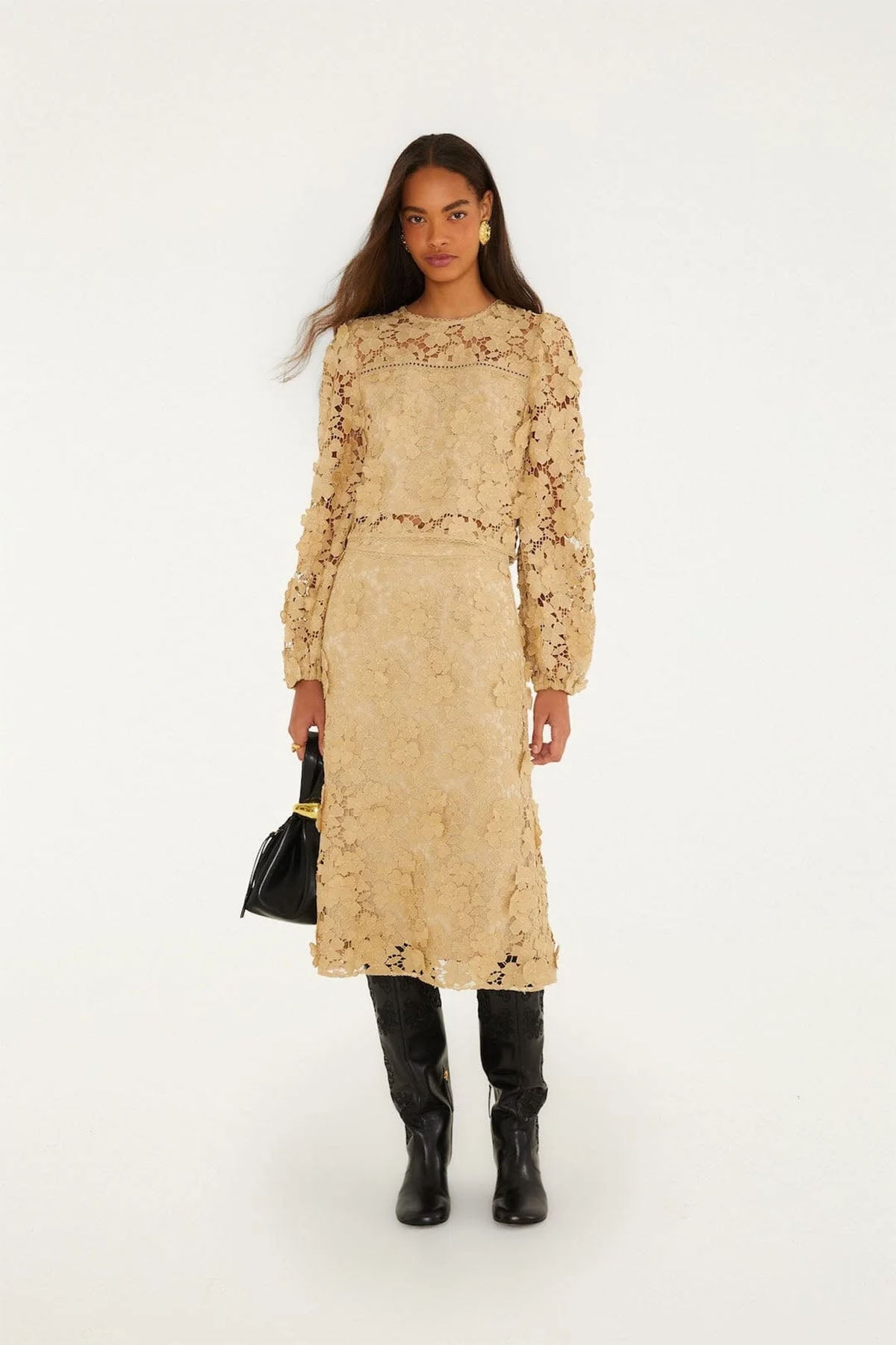 Sand Embroidery Midi Skirt