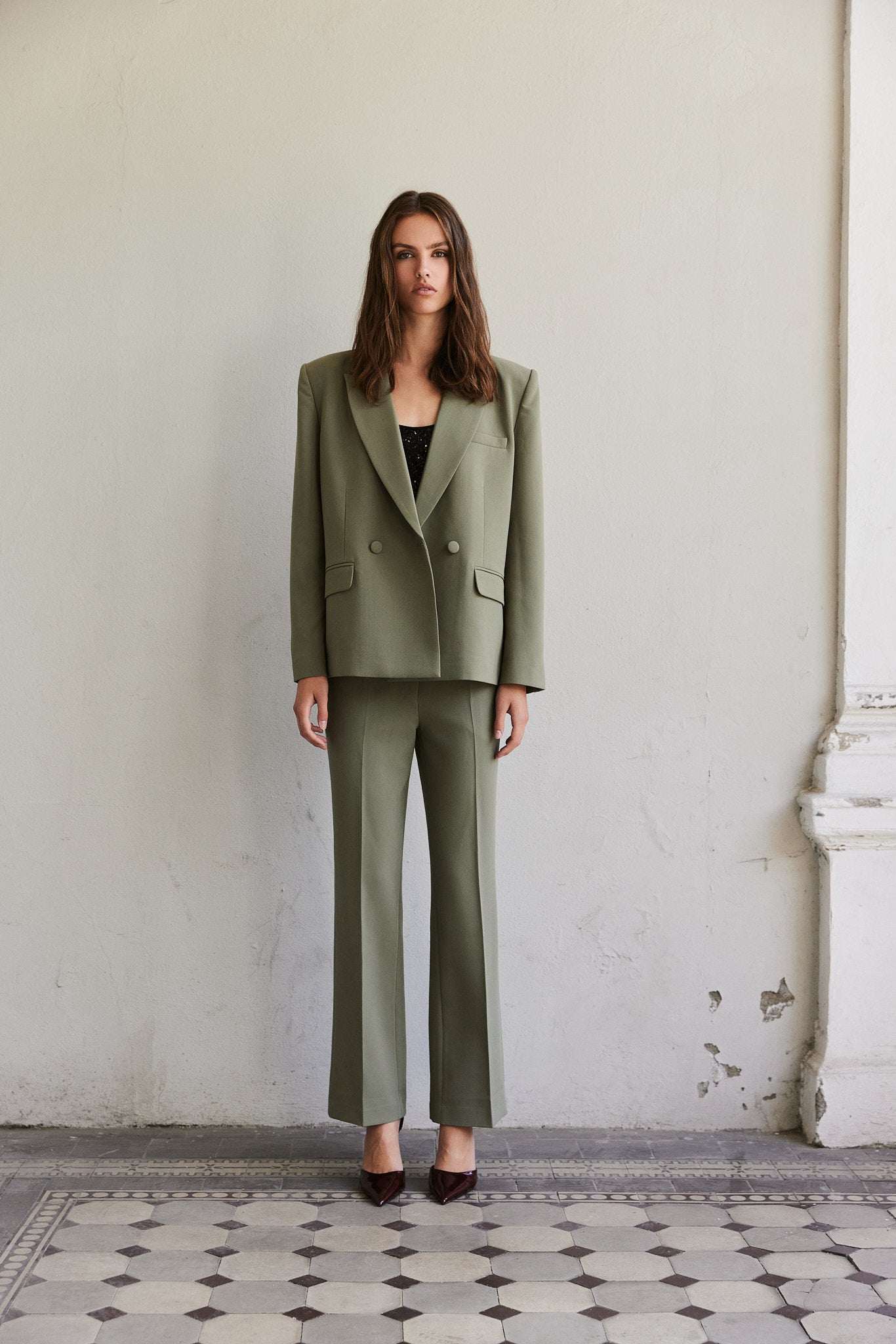 Refined Blazer Olive Green Blazere