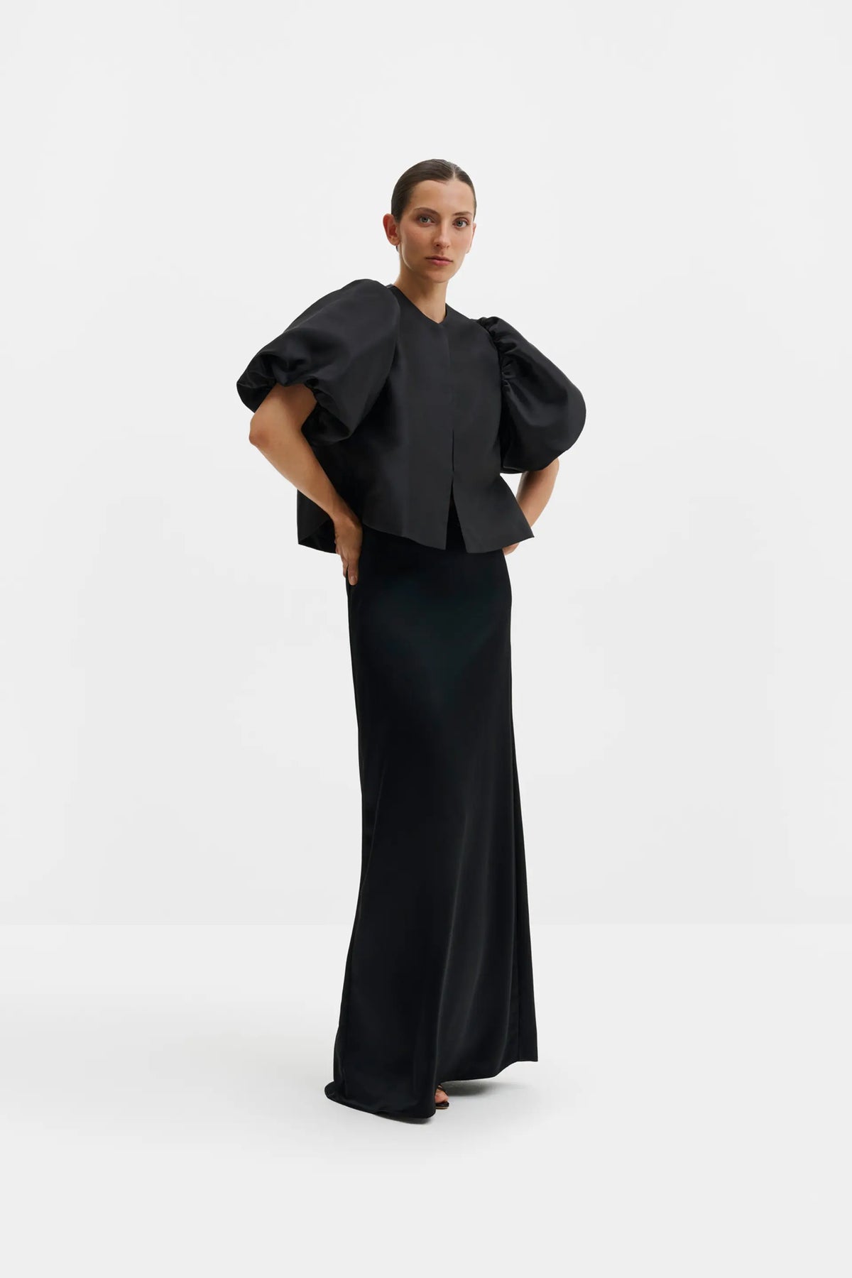 Cleo Puff-Sleeve Satin Blouse