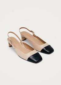 Lindy Bicolor Cream Black Leather Pumps Sko