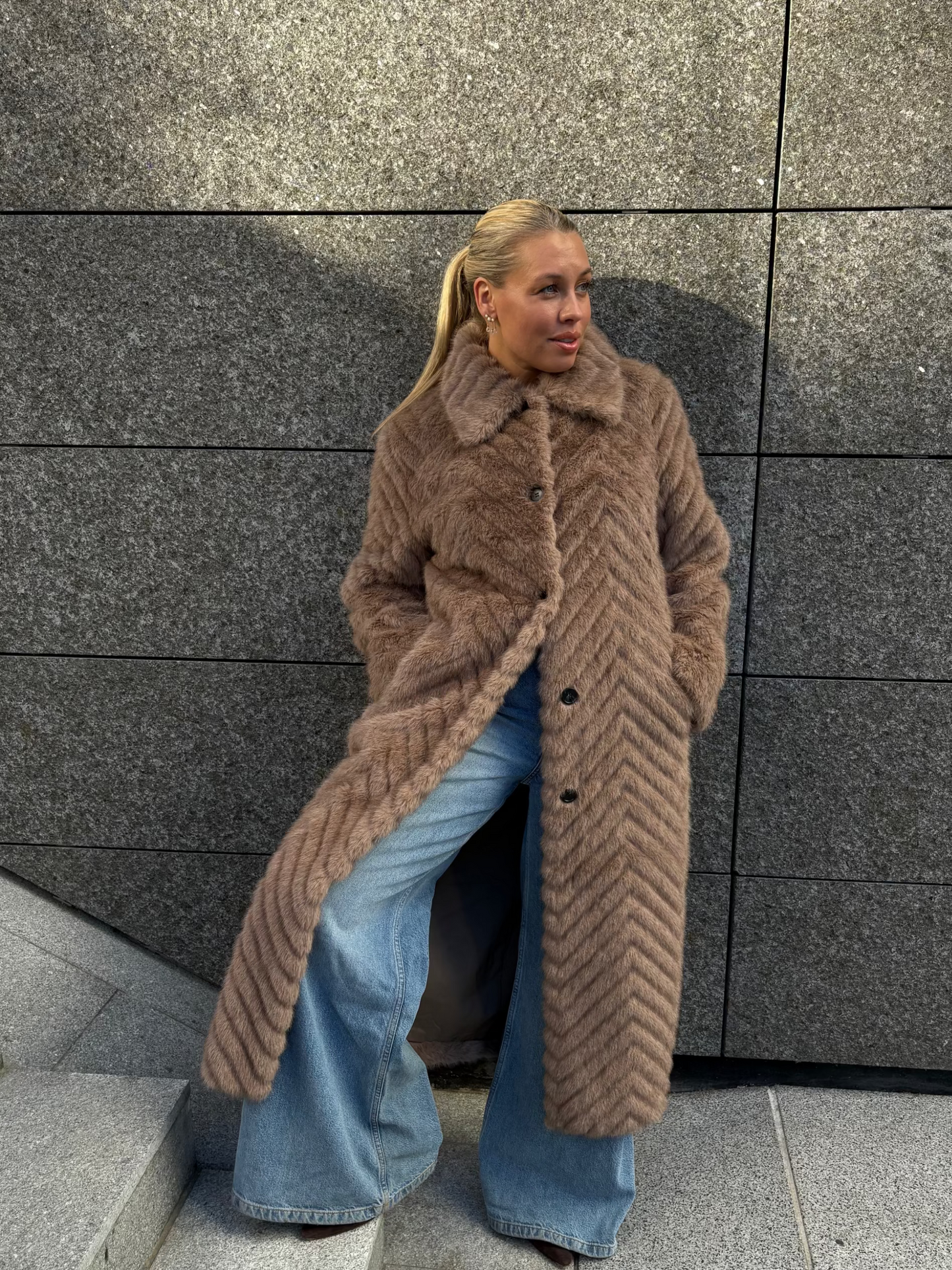 Scarlet Faux Mink Zigzag Camel