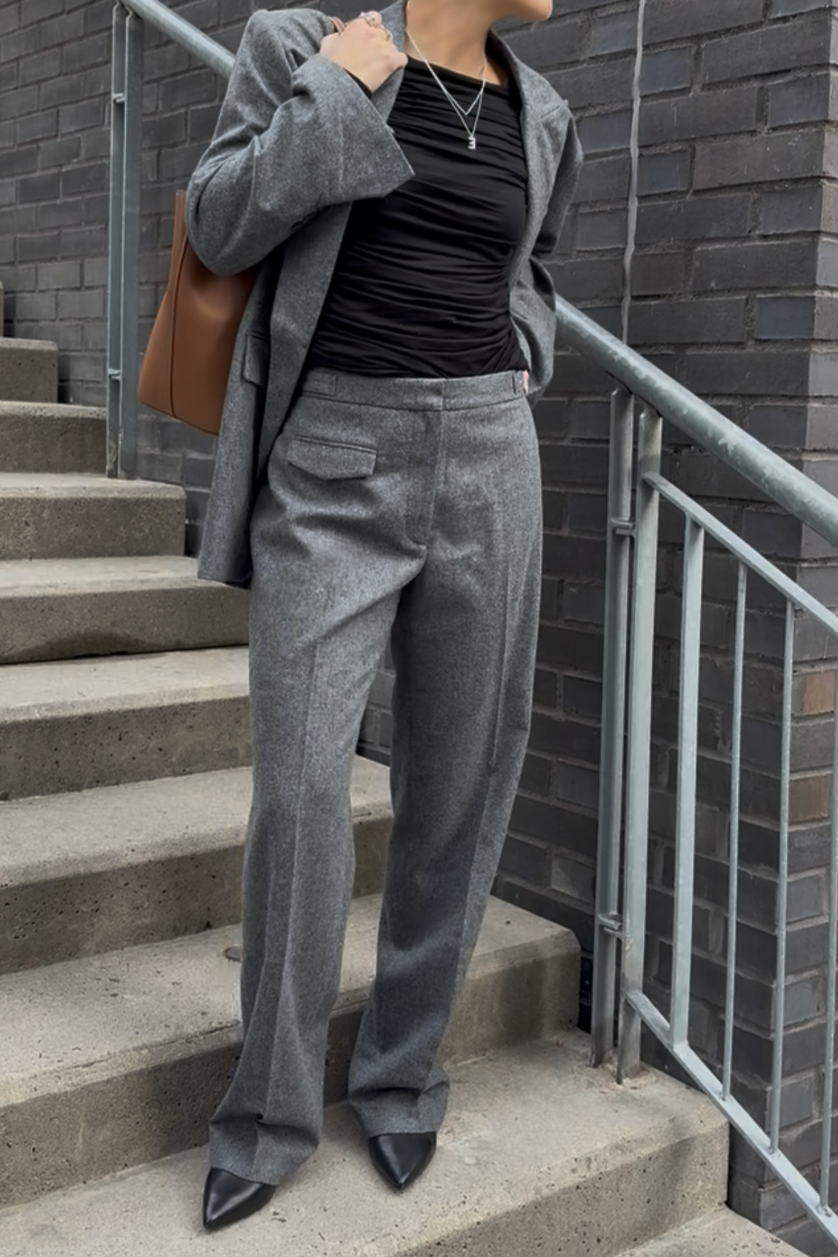 Thalia Melange Wool Medium Grey Bukser
