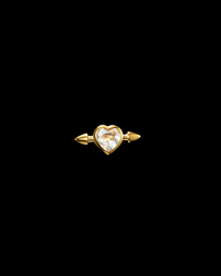 Pierced Heart Ear Stud Gold Pleated Clear Quartz Smykker