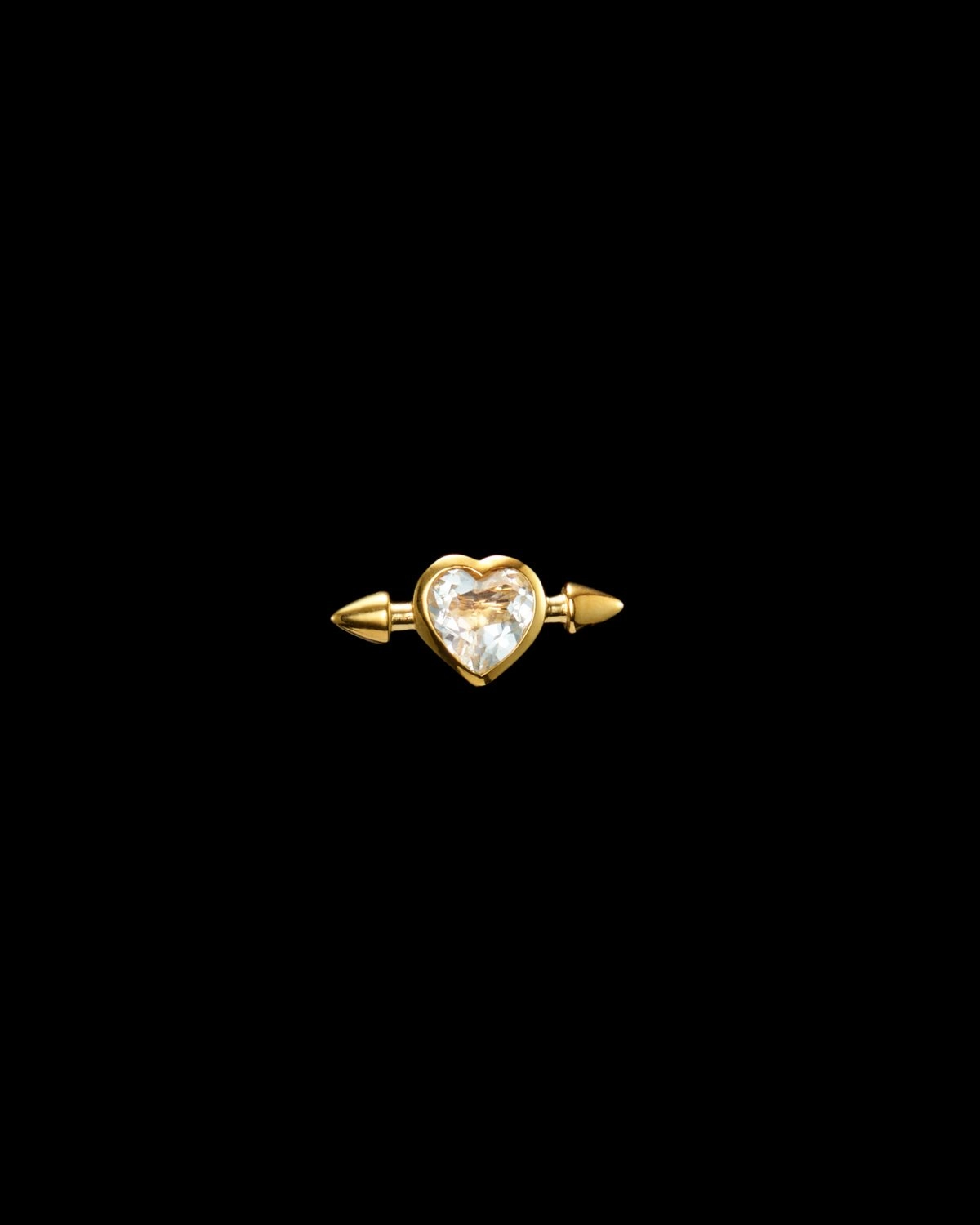 Pierced Heart Ear Stud Gold Pleated Clear Quartz Smykker