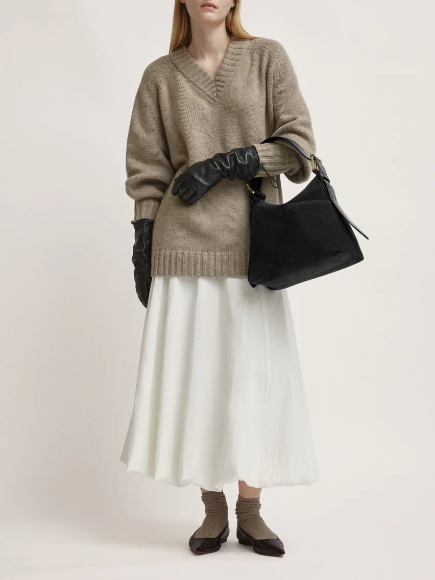 Bassanina Bag Black Suede/Vacchetta Vesker