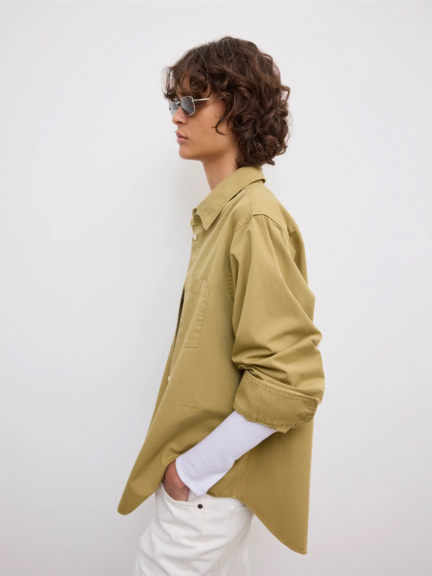 Classic Washed Shirt Light Olive Green Bluser
