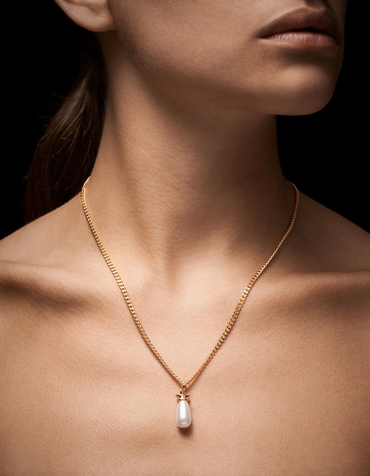 Pearl Tear Necklace Gold Pleated Silver Smykker
