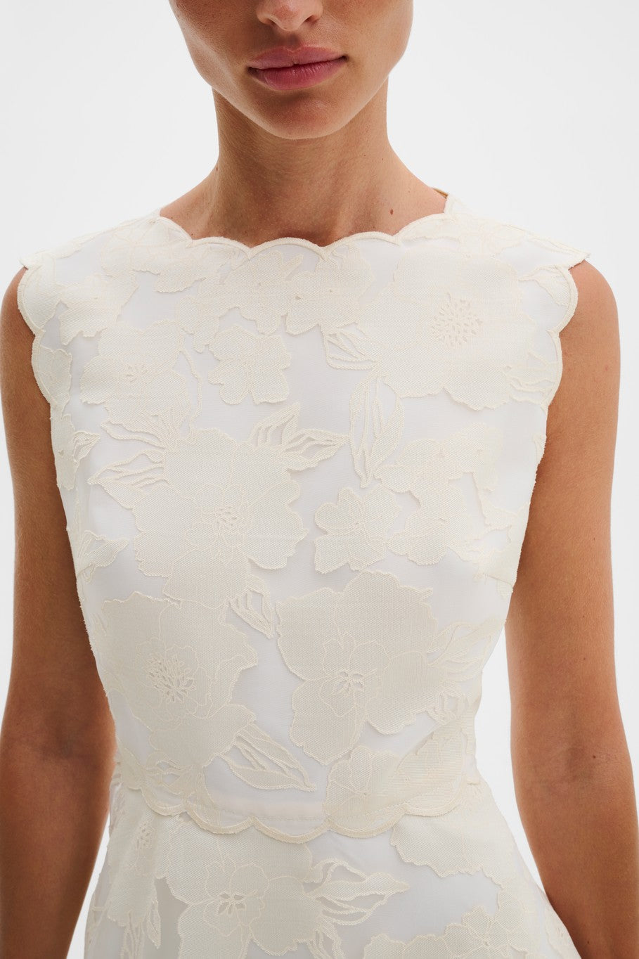 Elin Round Neck Lace Midi Dress Vanilla Kjoler
