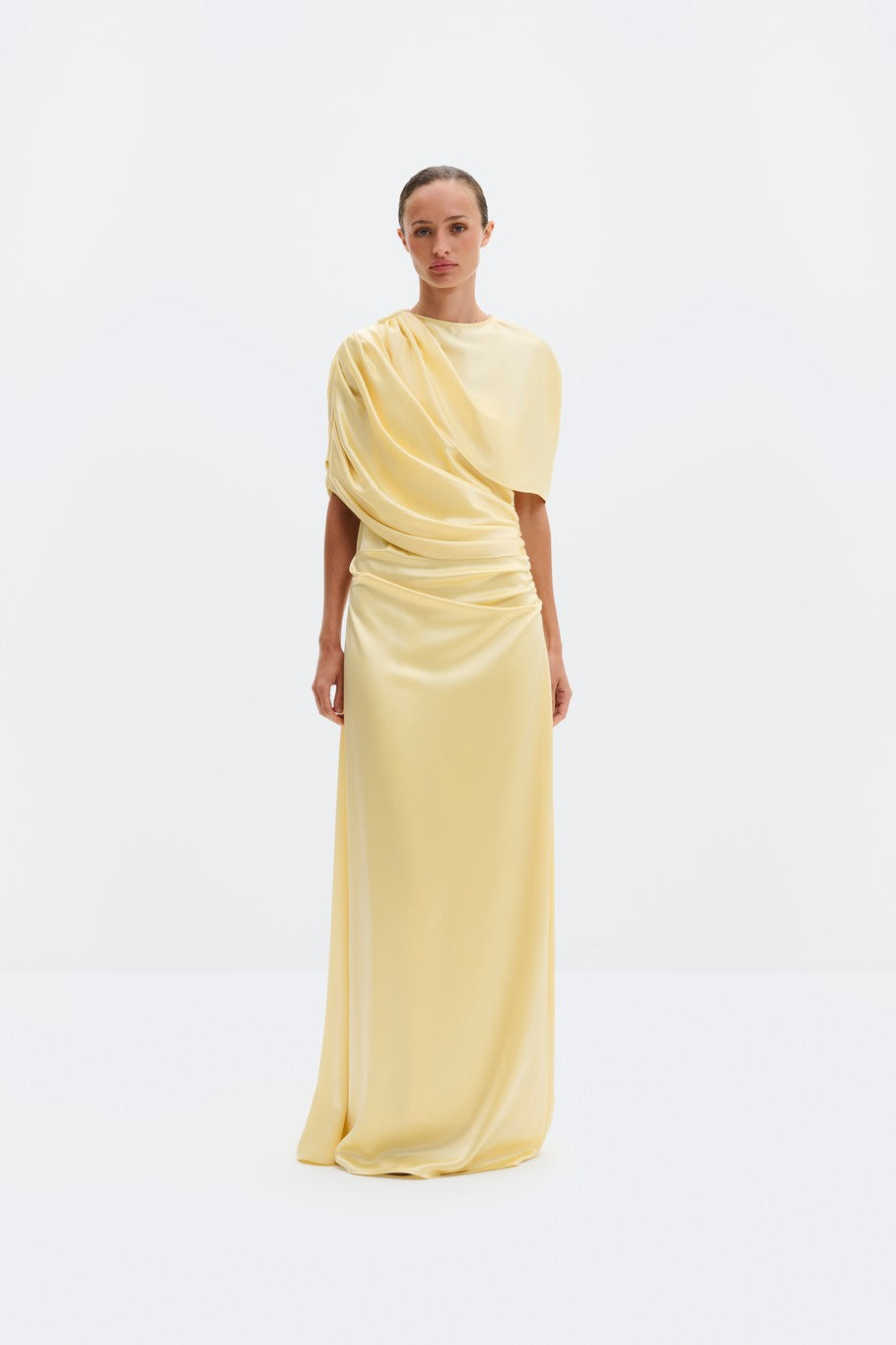 Cassia Draped Fitted Maxi Dress Light Lemon Kjoler