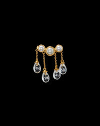 Rain Earring Small Gold Pleated - Freshwater Pearl & Quartz Øredobber