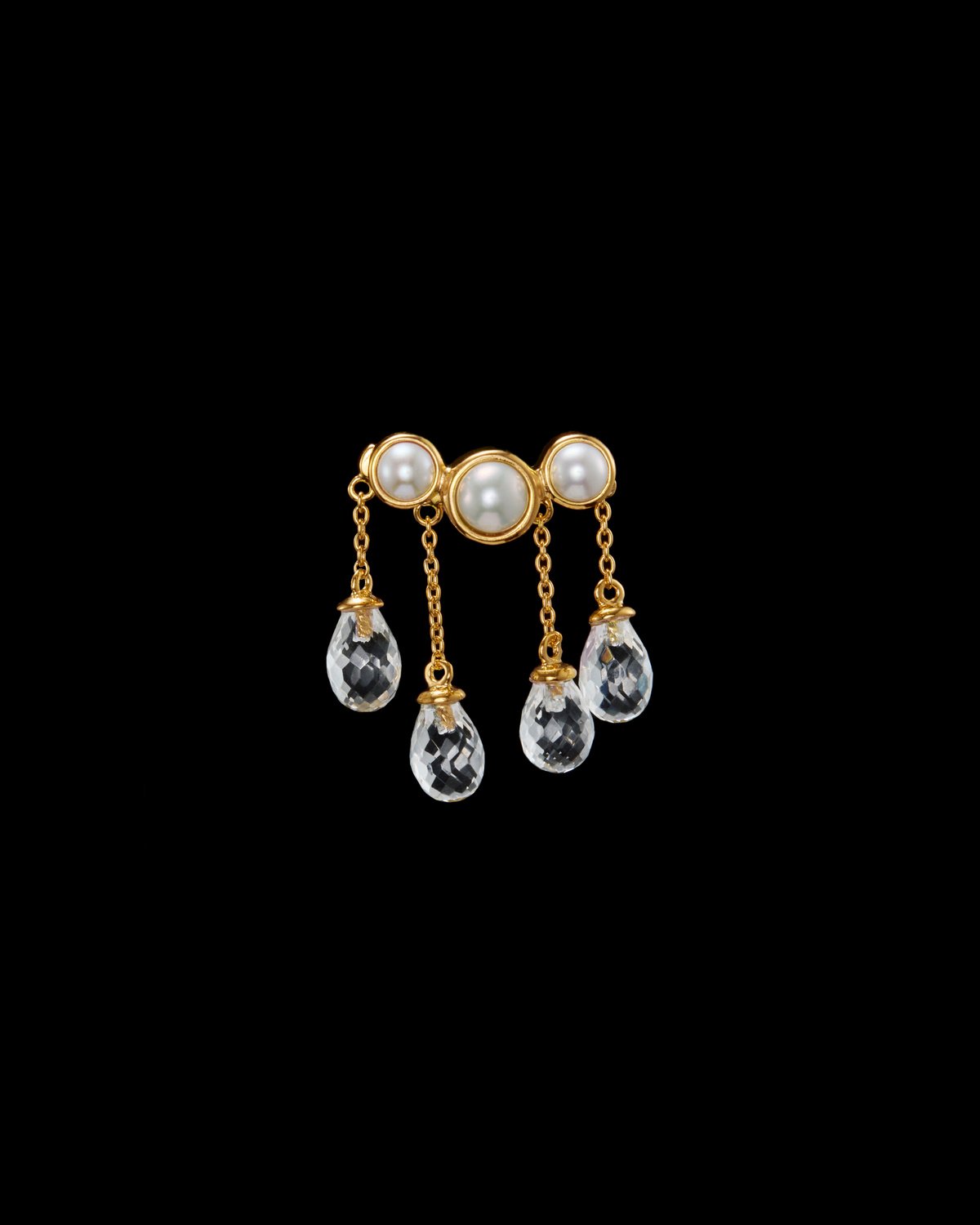 Rain Earring Small Gold Pleated - Freshwater Pearl & Quartz Øredobber