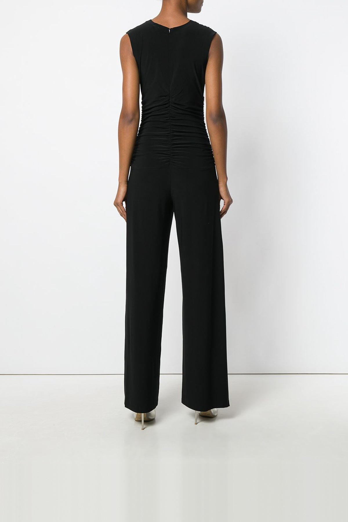 Sleeveless V Neck Shirred Waist Jumpsuit