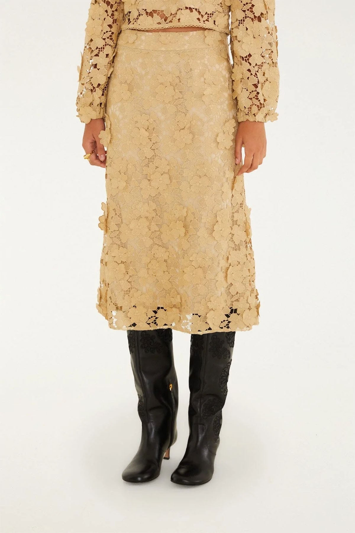 Sand Embroidery Midi Skirt