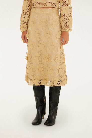 Sand Embroidery Midi Skirt