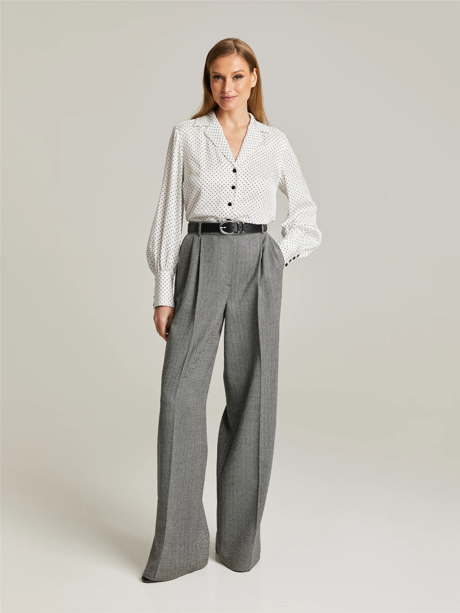 Gytta Wool Trousers Grey Herringbone Bukser