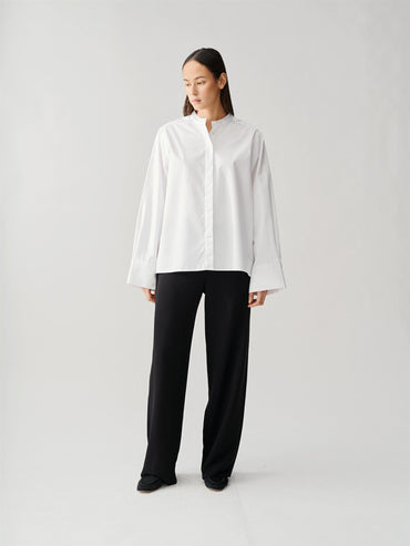 Collarless Wide Sleeve Shirt White Bluser