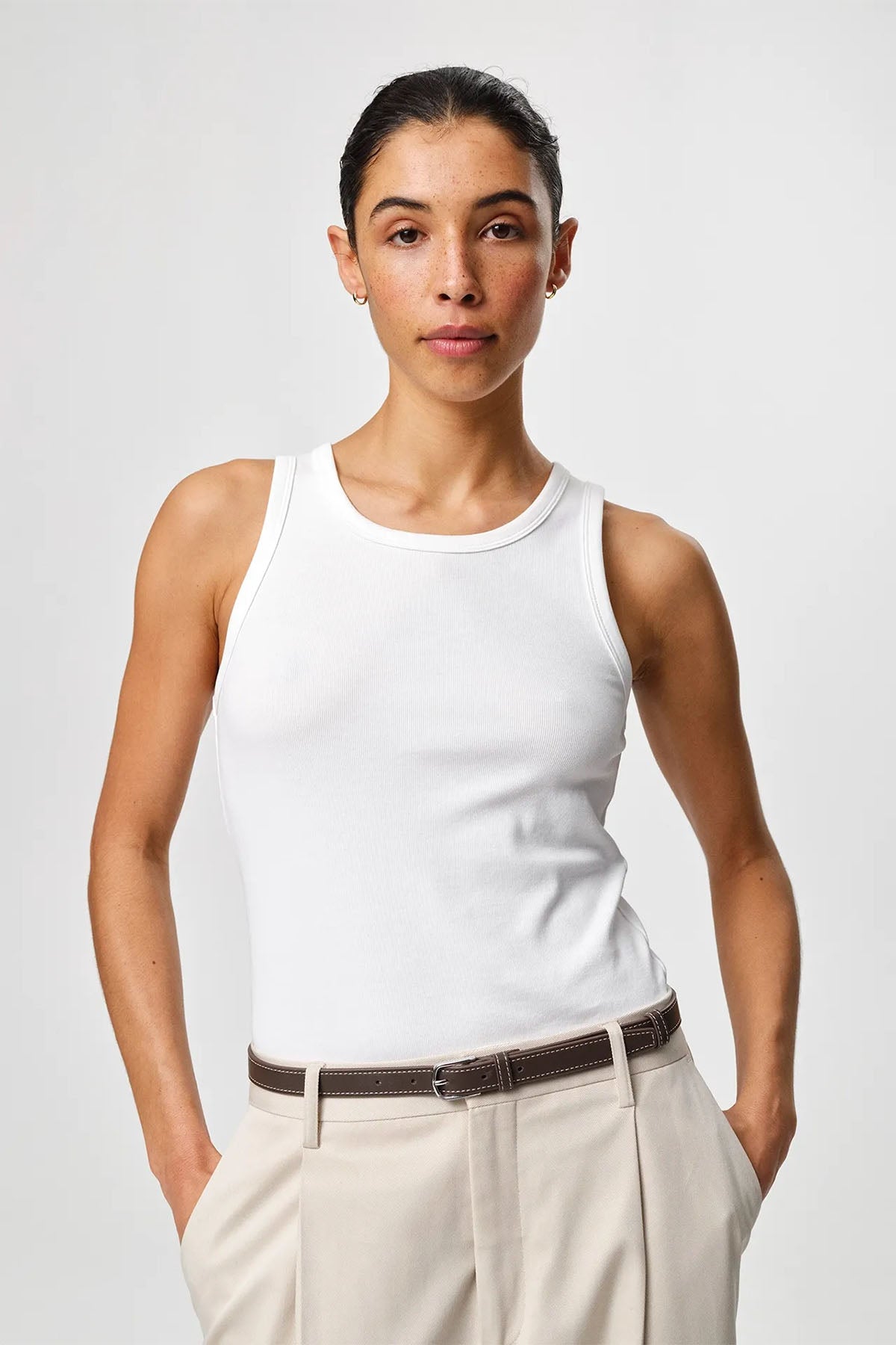 Topper | Ella Rib Top - White