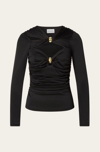Amela Embellished Long Sleeve Jersey Top Black Bluser