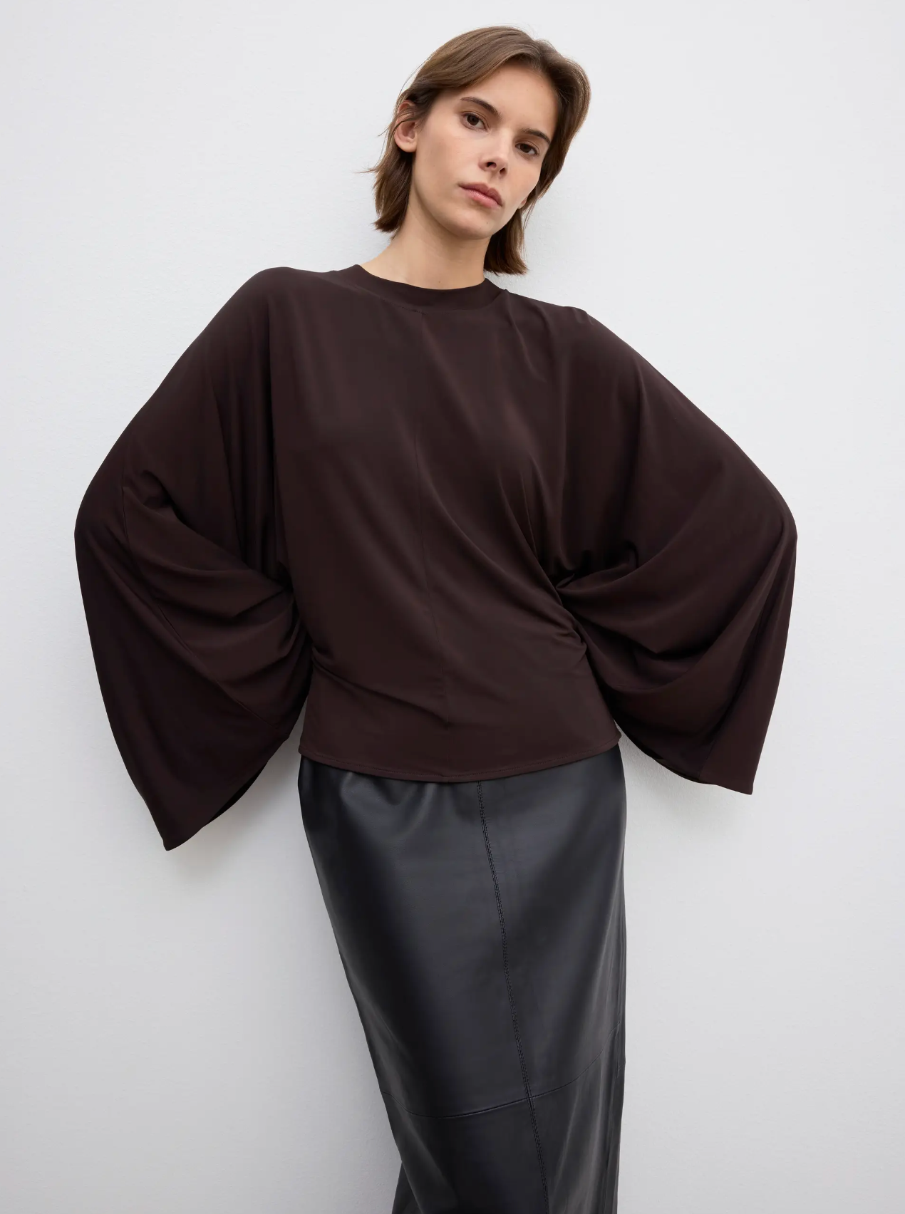 Jersey Kimono Top Chocolate Brown Bluser