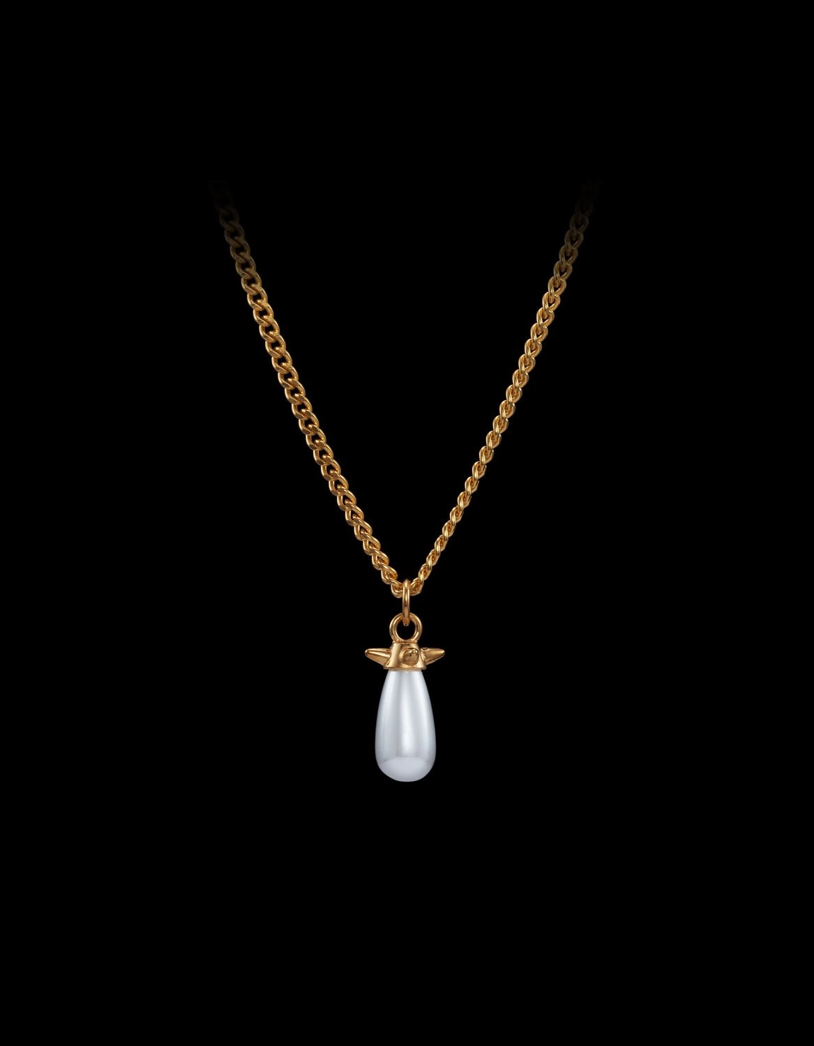 Pearl Tear Necklace Gold Pleated Silver Smykker