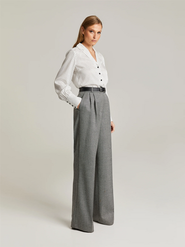 Gytta Wool Trousers Grey Herringbone Bukser