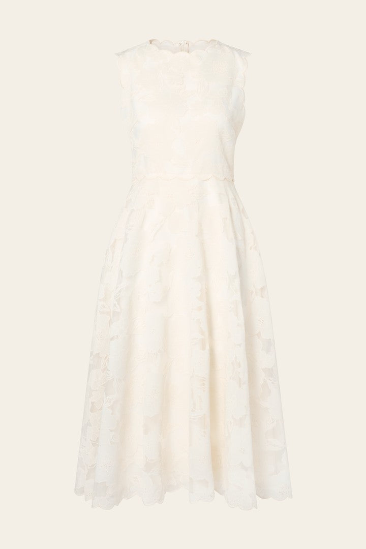 Elin Round Neck Lace Midi Dress Vanilla Kjoler