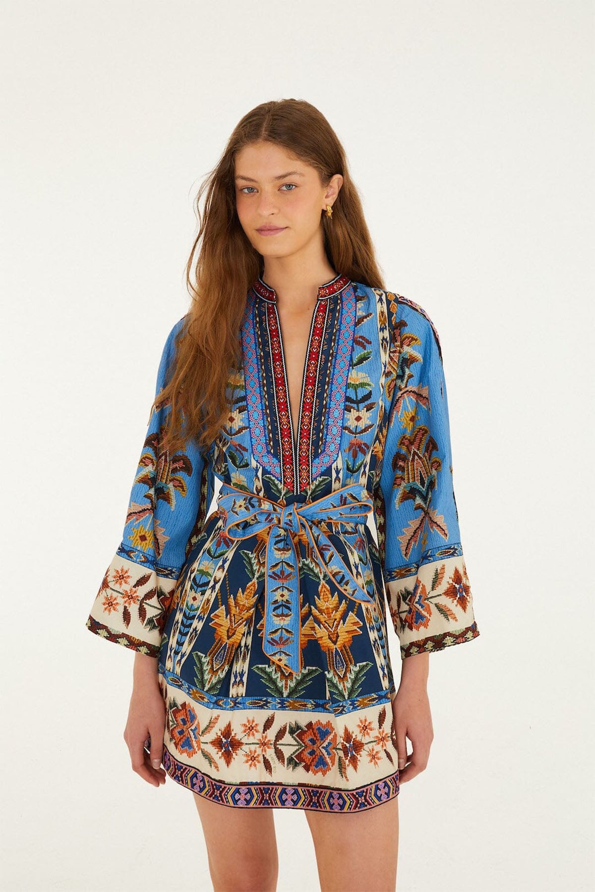 Kjoler | Embroidered Tapestry Blue Mini Dress